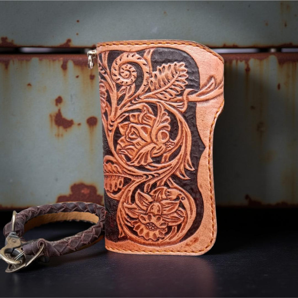 Back Genuine Leather Japanese Fish Carved Wallet, Custom Engraved Tattoo Yakuza Koi Wallet Unisex