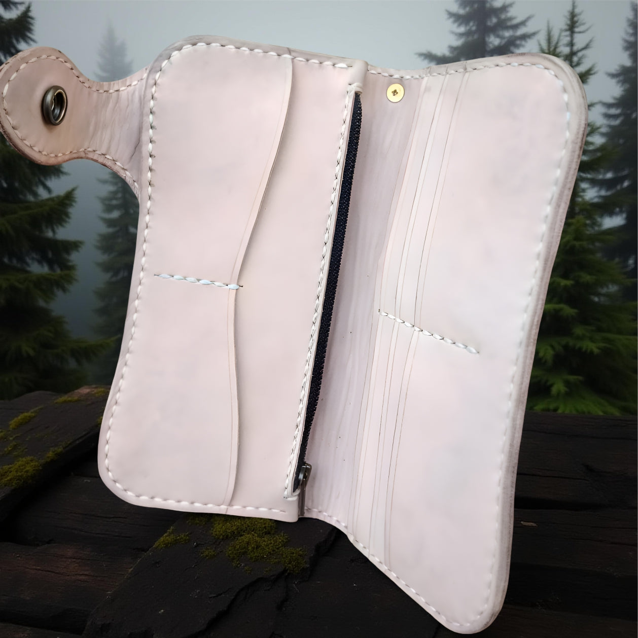 Inside Handmade Hannya Demon and Skull Wallet, Biker Japanese Long Wallet, Hand Carved Oni Wallet Leather