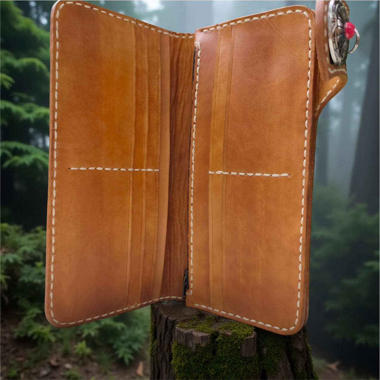 Inside Handmade Indiana Skull Wallet, Genuine Leather Wallet, Biker Wallet Tribal Native American Carving Wallet