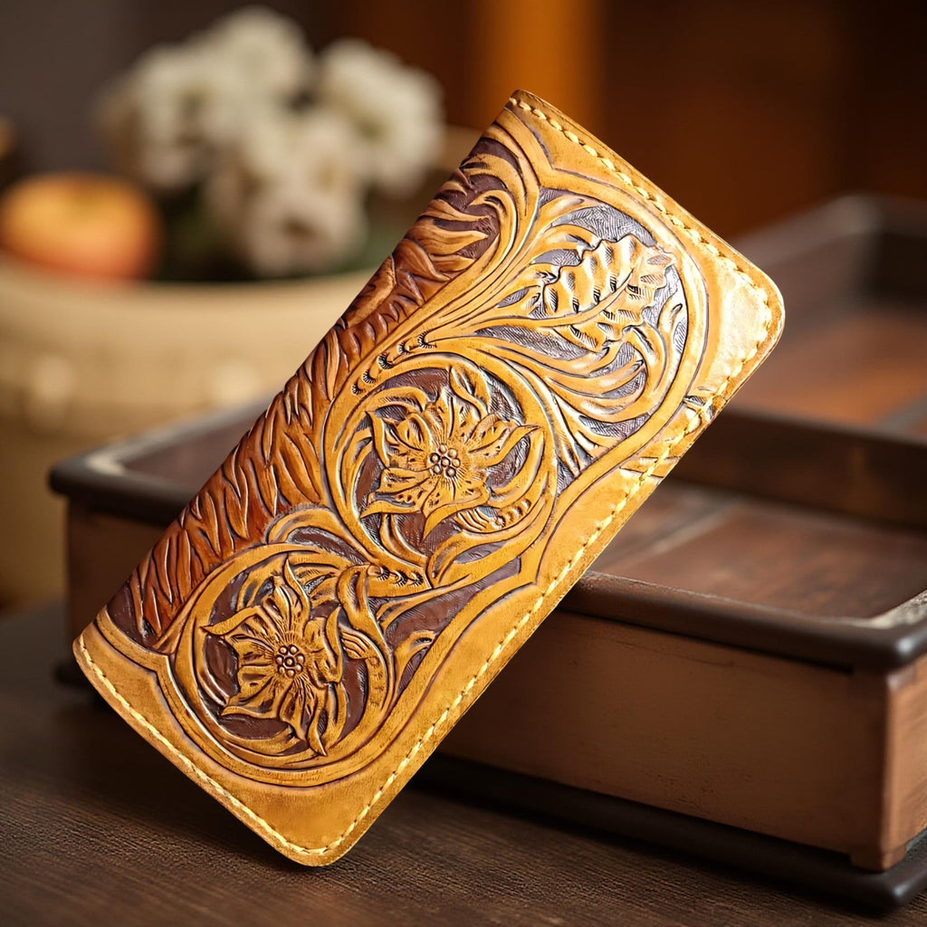 Mythical Lion Carving Leather Long Wallet (Made to Order ±14 Days)