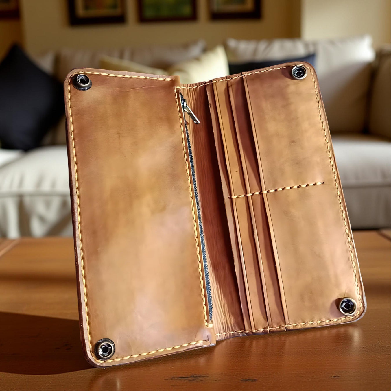 Mythical Lion Carving Leather Long Wallet (Made to Order ±14 Days)