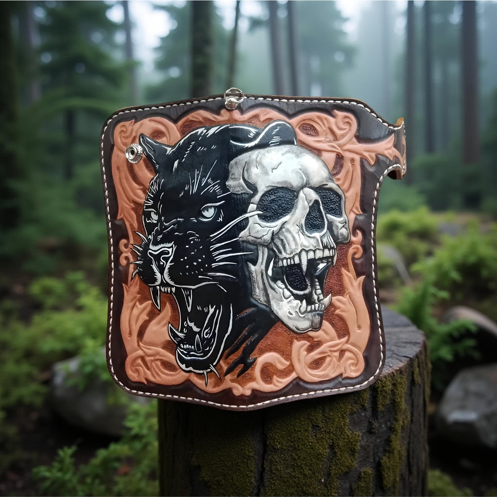 Middle Leather wallet, Panther wallet, Hand tooled leather wallet, men’s wallet, Custom wallet, Hand carved wallet, Gift wallet, Handmade wallet