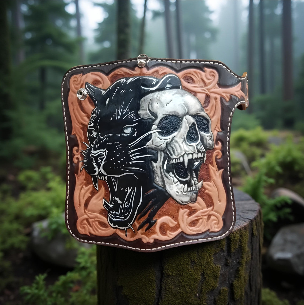 Middle Leather wallet, Panther wallet, Hand tooled leather wallet, men’s wallet, Custom wallet, Hand carved wallet, Gift wallet, Handmade wallet