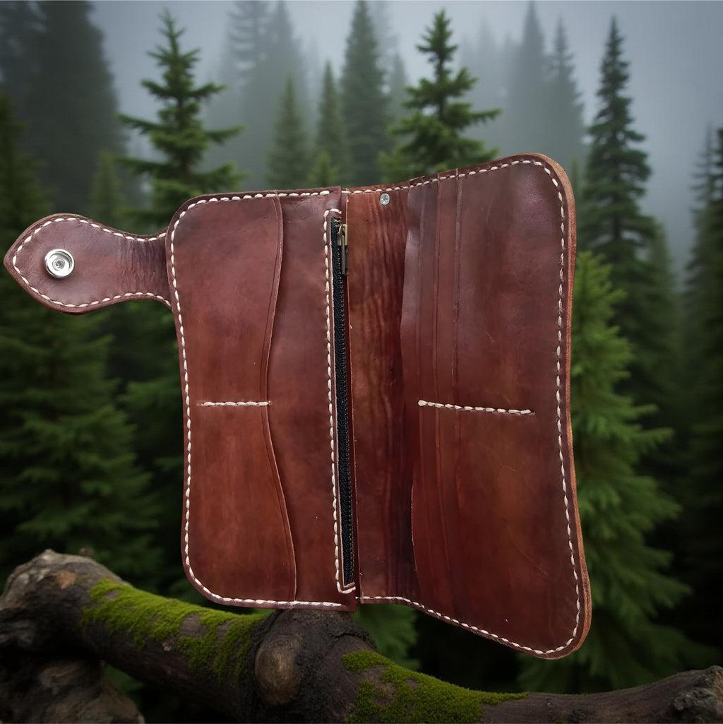 Inside Hand Carved Leather Wallet – Skull Floral Tooled Long Leather Wallet