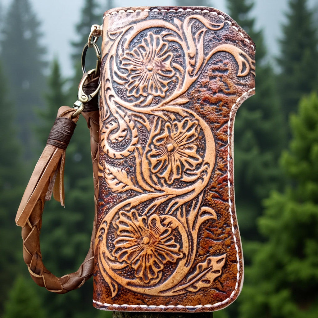 Anubis Carved Leather Biker Wallet (Made to Order ±14 Days)