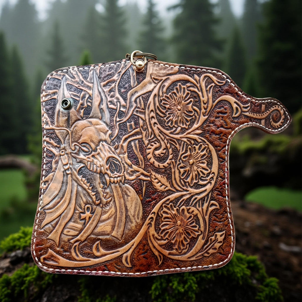 Anubis Carved Leather Biker Wallet (Made to Order ±14 Days)