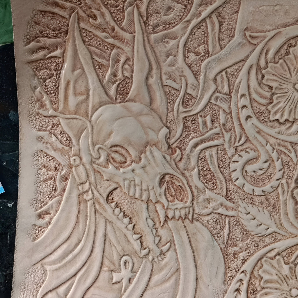 Anubis Carved Leather Biker Wallet (Made to Order ±14 Days)