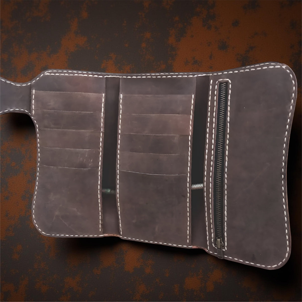 Hand Carved Skull Biker Steampunk Trifold Wallet Genuine Leather (Made to Order ±14 Days)